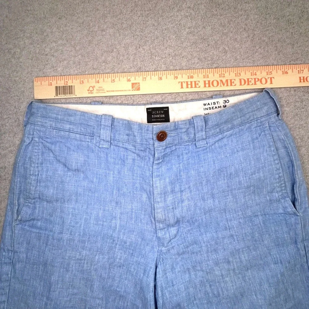 J.Crew‎ Stanton Shorts Mens 30 Light Blue Linen Cotton Blend 9 Inch Inseam